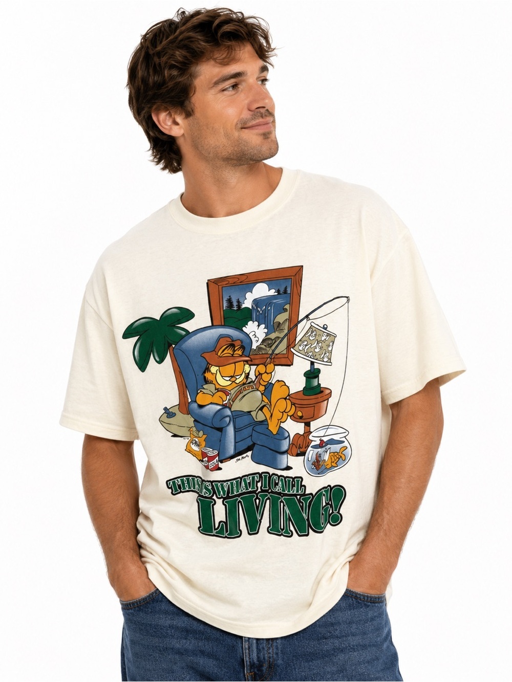 Vintage Garfield Fishing T-Shirt XL This Is What I Call Living USA 100% Cotton